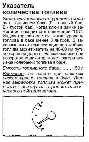 Сколько остается бензина в баке когда загорается лампочка бензина